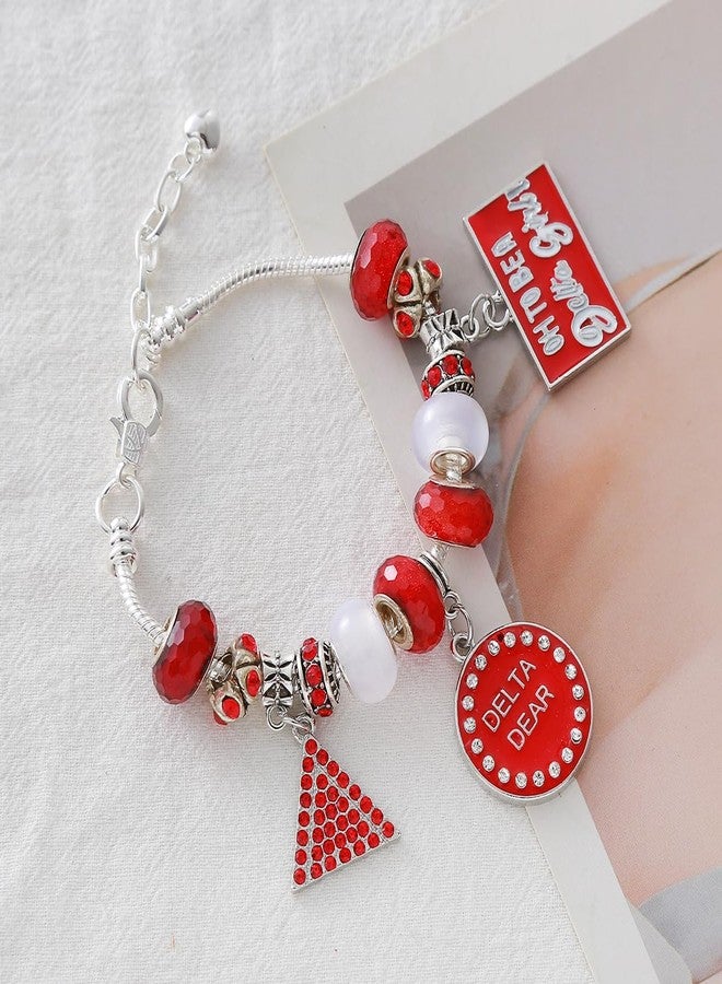 HUSURU Social Women Group Large Hole Beaded Red Triangles Delta DST Bracelet For Sorority Members Party Gifts Jewelry - Image 2